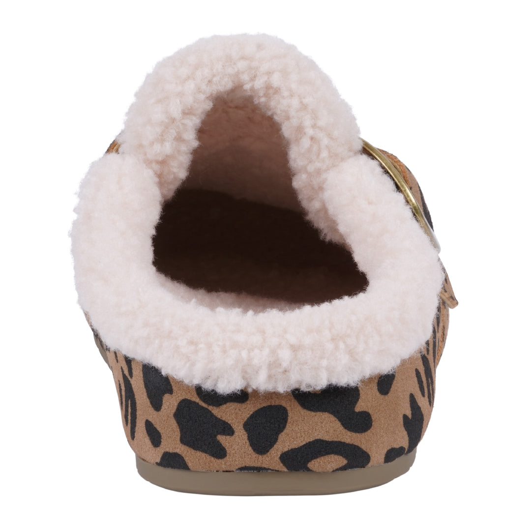 Leopard mule slipper with faux fur lining and buckle, photo 4 of 5