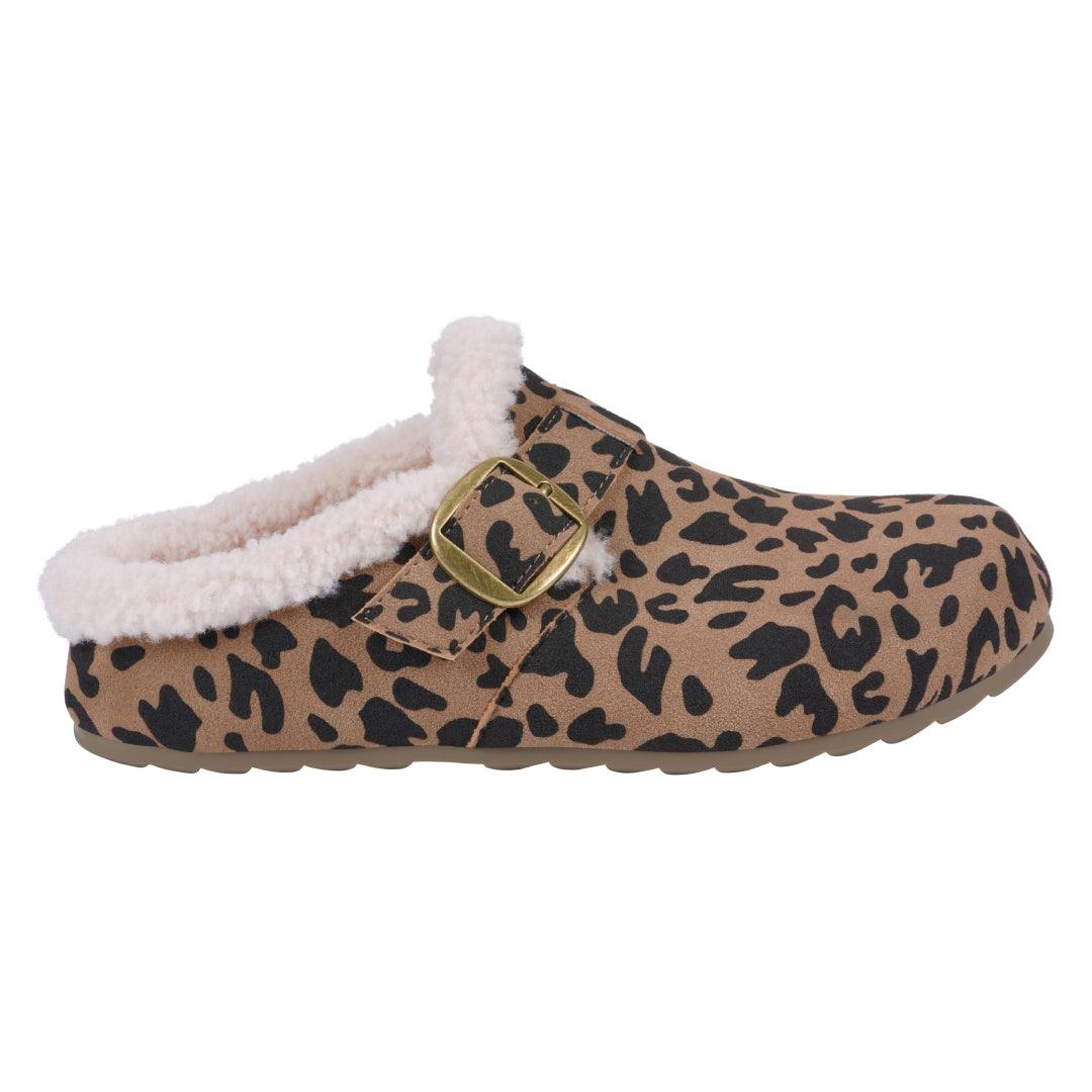 Leopard mule slipper with faux fur lining and buckle, photo 2 of 5