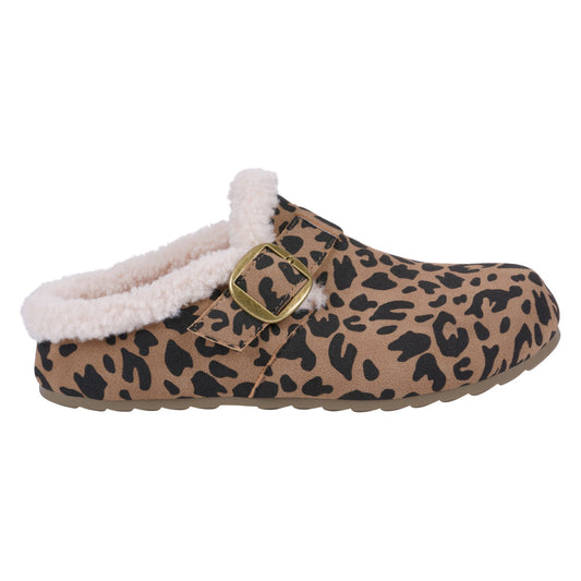 Leopard mule slipper with faux fur lining and buckle, photo 2 of 5