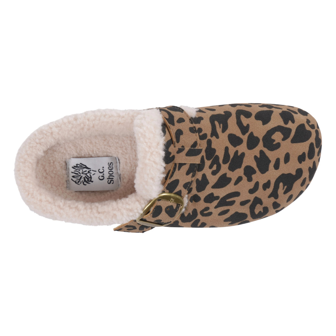 Leopard mule slipper with faux fur lining and buckle, photo 3 of 5