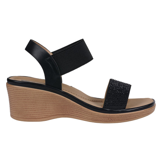 Black embellished elastic wedge sandals, photo 2 of 5