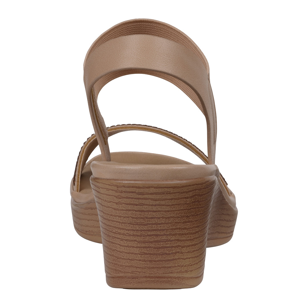 Natural embellished elastic wedge sandals, photo 4 of 5