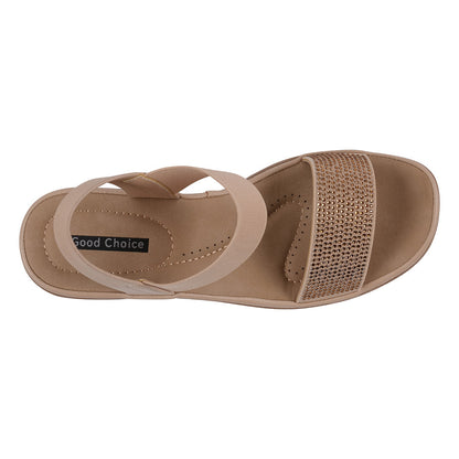 Natural embellished elastic wedge sandals, photo 3 of 5
