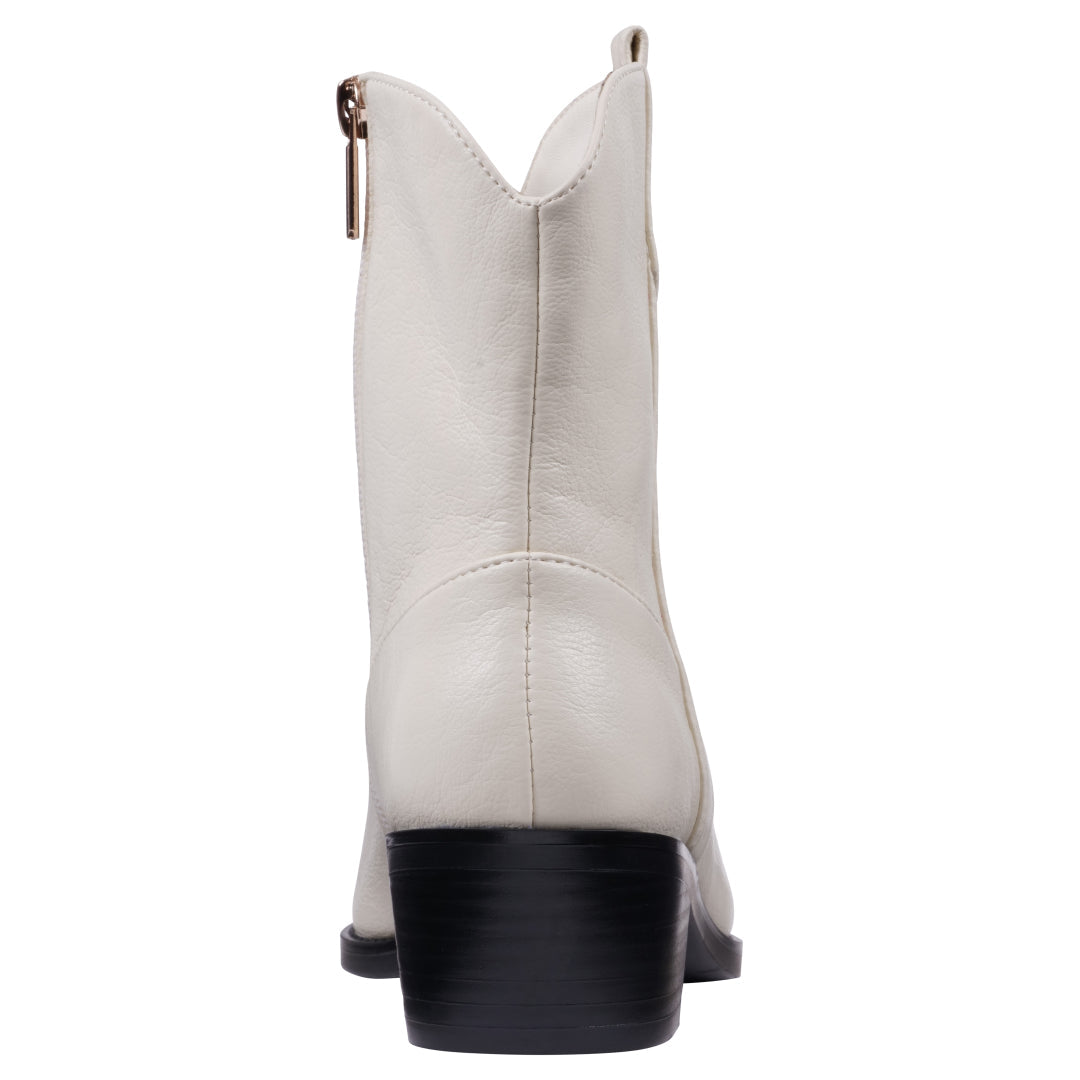 Off white Western ankle bootie with stitching details, photo 4 of 5