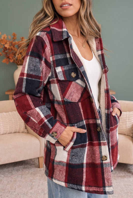 Plaid flannel shacket with sherpa lining, photo 2 of 4