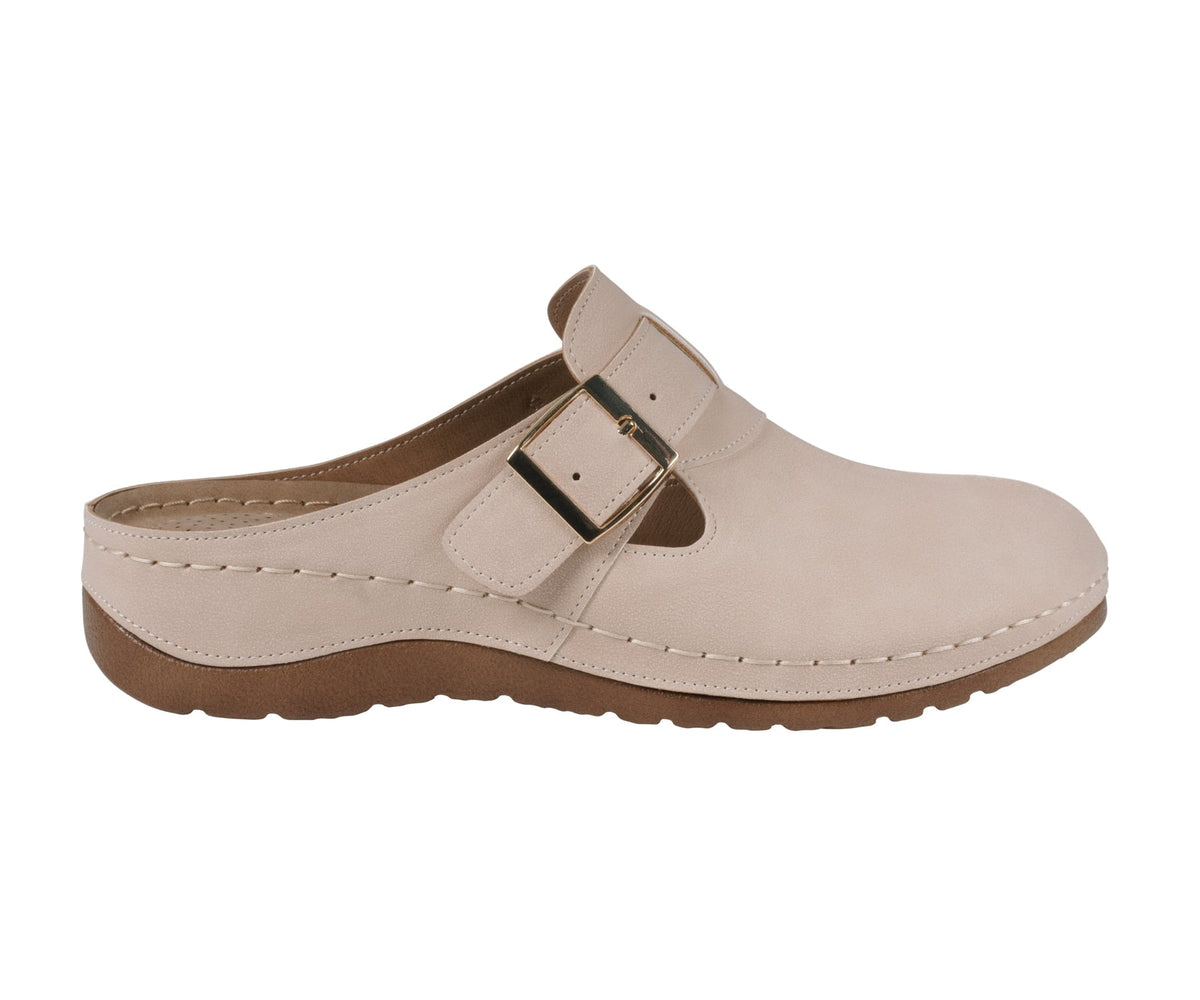 Natural clog with buckle strap and animal print accent, photo 3 of 5