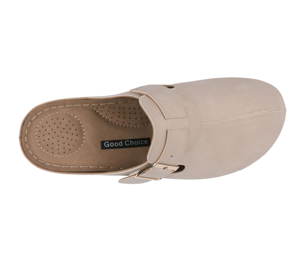 Natural clog with buckle strap and animal print accent, photo 2 of 5