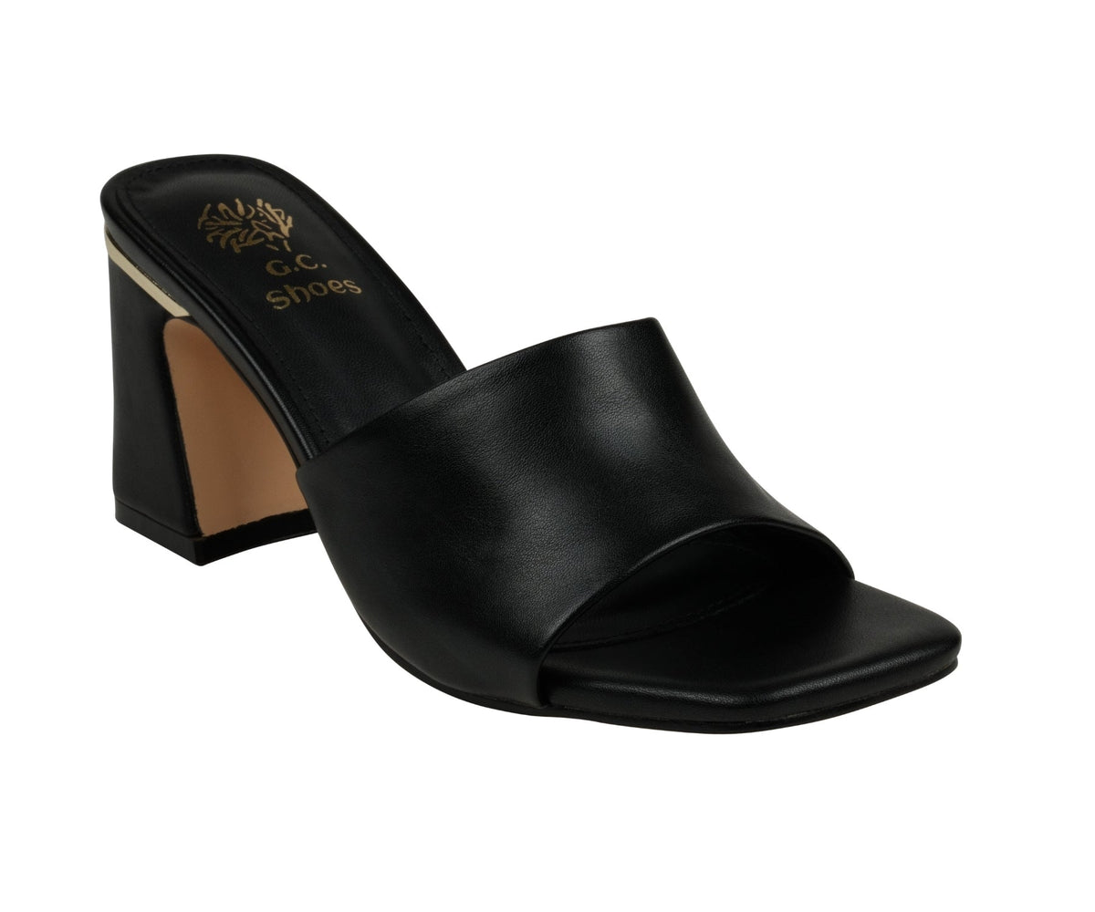 Black square toe heeled sandals, photo 1 of 8