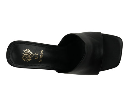 Black square toe heeled sandals, photo 3 of 8