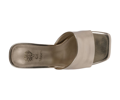 Gold square toe heeled sandals, photo 3 of 8