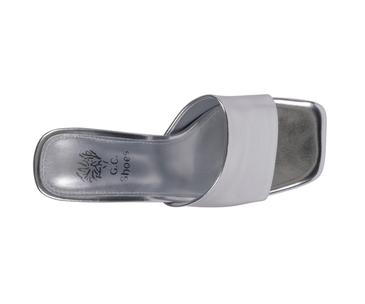 Silver square toe heeled sandals, photo 3 of 8