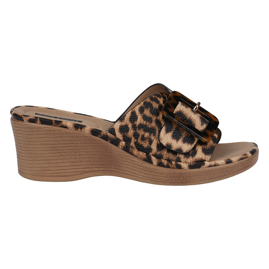 Leopard wedge sandals with buckle detail, photo 2 of 5