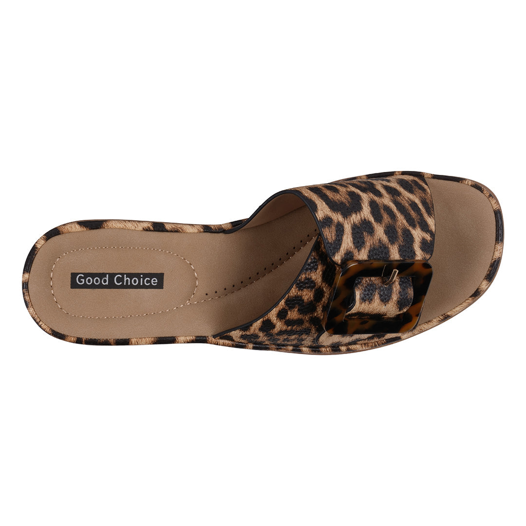 Leopard wedge sandals with buckle detail, photo 3 of 5