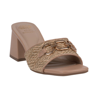 Nude heeled sandals with metallic hardware, photo 1 of 5