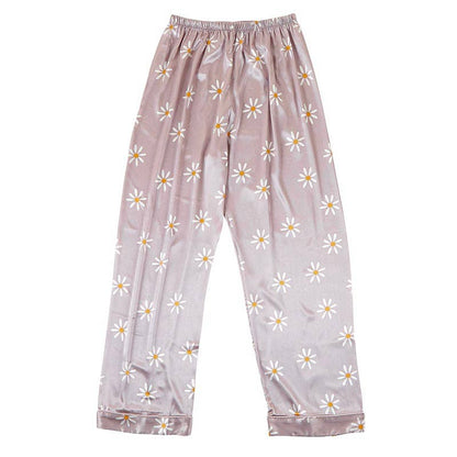 Daisy print satin long sleeve pajama set with full length pants, photo 3 of 7