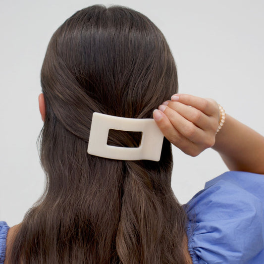 Small beige flat rectangle hair clip, photo 1 of 5