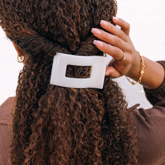Medium white flat rectangle hair clip, photo 1 of 5