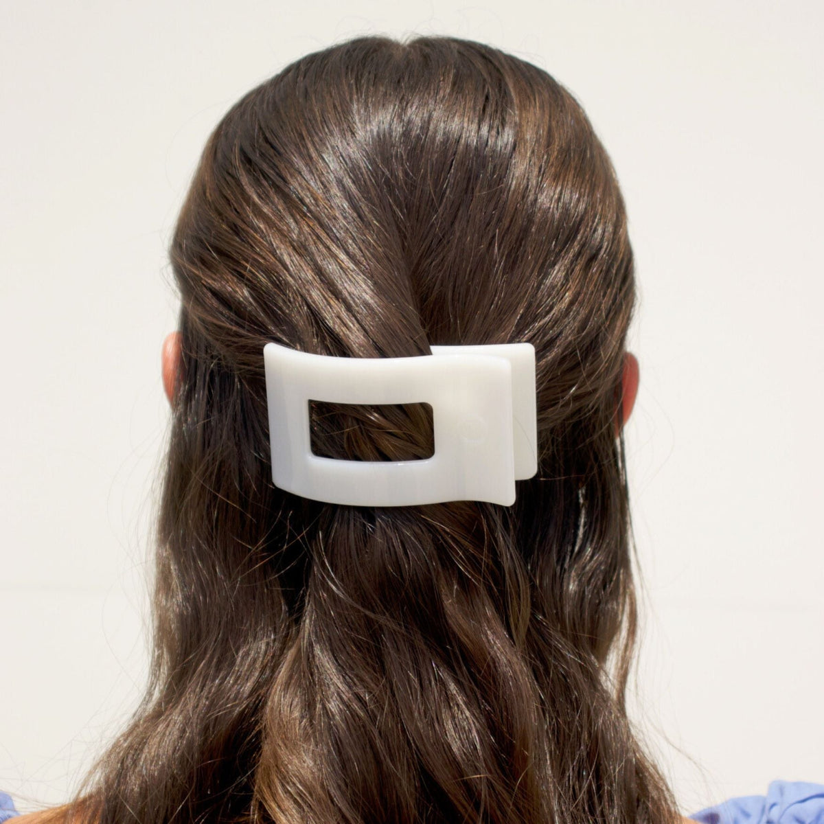 Small white flat rectangle hair clip, photo 1 of 5
