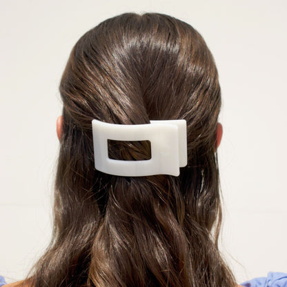 Small white flat rectangle hair clip, photo 1 of 5