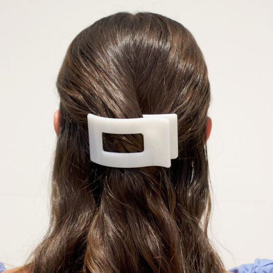 Small white flat rectangle hair clip, photo 1 of 5