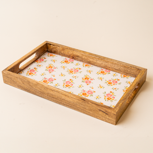 Cream rectangle wood enamel tray, photo 1 of 4