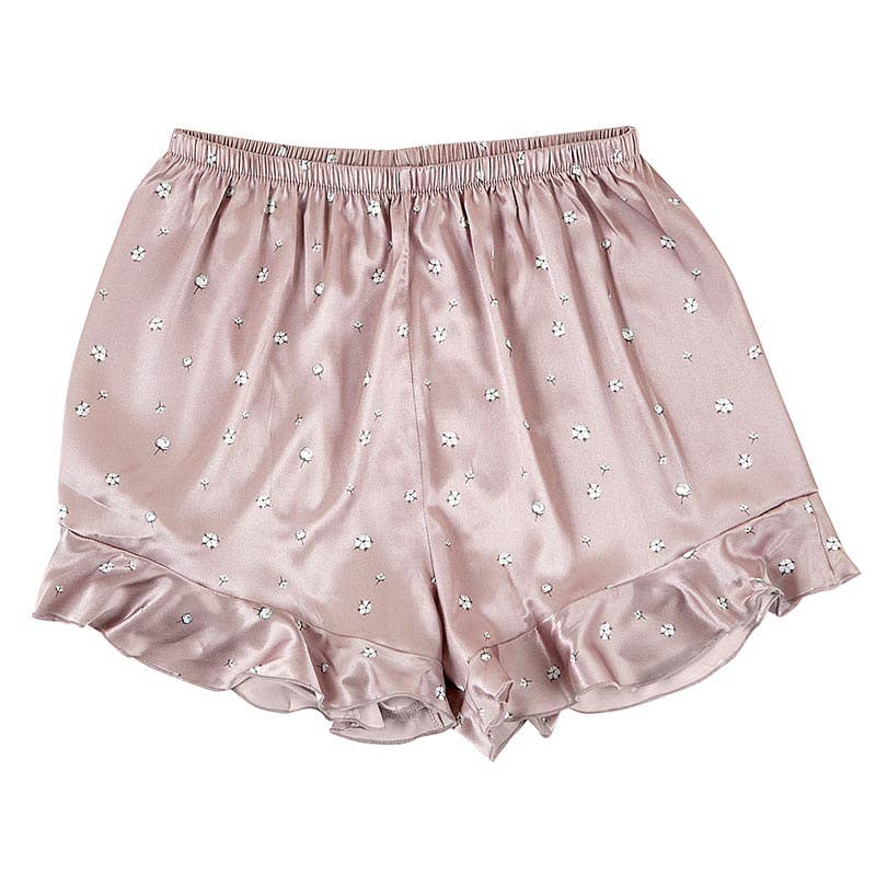 Satin cami and ruffled shorts pajama set with cotton blossom print, photo 3 of 5