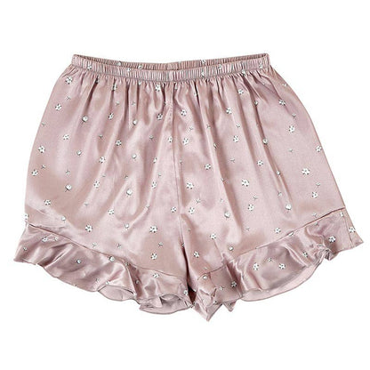 Satin cami and ruffled shorts pajama set with cotton blossom print, photo 3 of 5