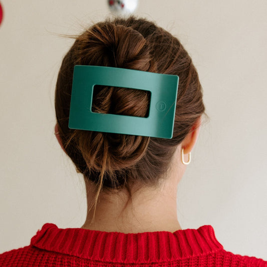 Large matte green flat rectangle hair clip, photo 1 of 5