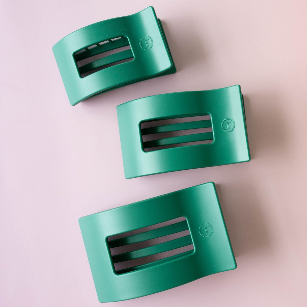 Small matte green flat rectangle hair clip, photo 5 of 5