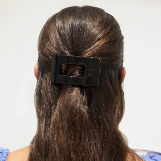 Small black flat rectangle hair clip, photo 1 of 5