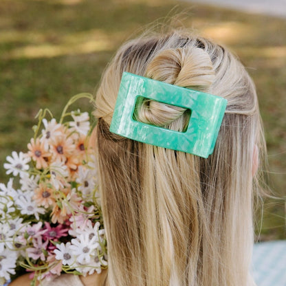 Medium green flat rectangle hair clip, photo 1 of 5