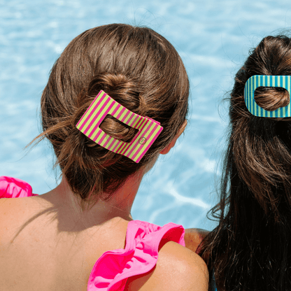 Large pink flat rectangle hair clip, photo 1 of 5