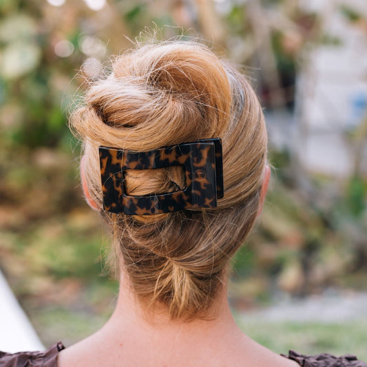Large tortoise flat rectangle hair clip, photo 1 of 5