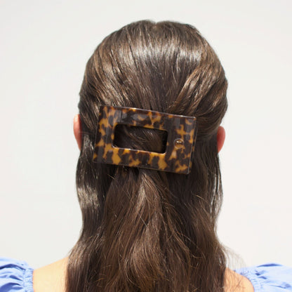 Medium tortoise flat rectangle hair clip, photo 1 of 5