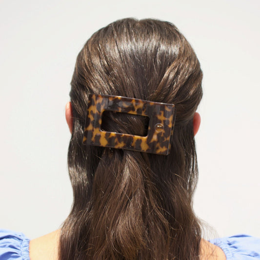 Medium tortoise flat rectangle hair clip, photo 1 of 5